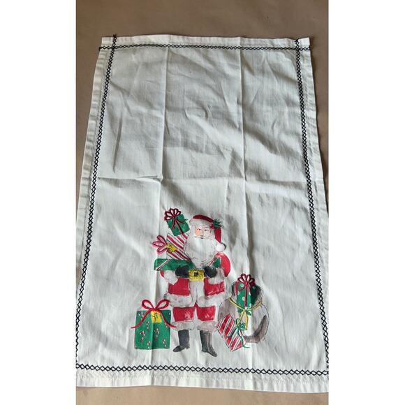 Embroidered Santa Dish Towel One Only Pier One Zig Zag Trim 3D - Picture 5 of 7